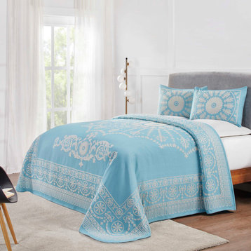 Kymbal Jacquard Lightweight Breathable Bedspread Set, Aqua, King