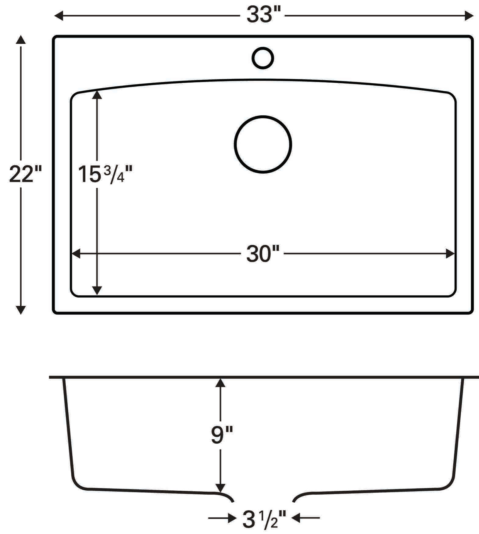 Karran Drop-In Quartz 33" 1-Hole Single Bowl Kitchen Sink, Grey
