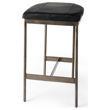 Millie Black Leather Seat With Nickel Metal Frame Counter Stool