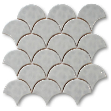 Cloud Ceramic 3.5" x 3.25" Fish Scale Mosaic Tiles - Sample Swatch
