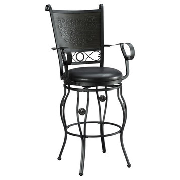 Linon Ellie 30" Big and Tall Swivel Bar Stool Faux Leather Padded Seat in Black