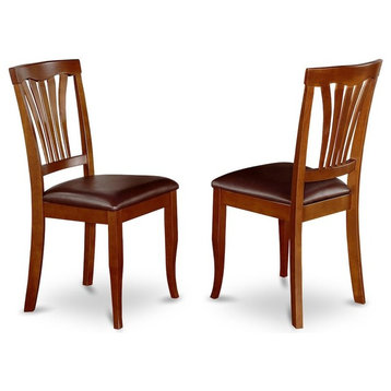 Avon Kitchen Dining Chair With Faux Leather Seat, Saddle Brow Finish, Set of 2