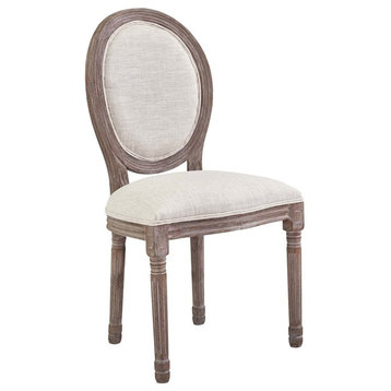 Country Farm Dining Vintage Style Side Chair, Fabric Wood, Beige