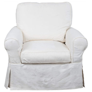 Sunset Trading Horizon Cotton Slipcovered Swivel Rocking Chair in Warm White