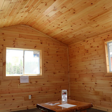 Vaulted ceilings are another way we give our small cabins a bigger look and feel