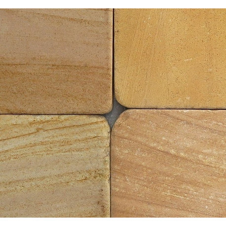 Teakwood Sandstone Tiles, Tumbled Finish, 4"x4", Set of 72