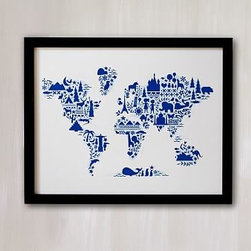 Pottery Barn Kids - Little Big World Map Wall Art by Minted(R) 18x24, White - Home Decor