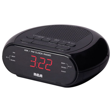 RCA RC205 Dual Wake AM/FM Radio Alarm Clock with 0.6" Red LED Display, Black