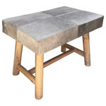 FOREIGN AFFAIRS HOME DECOR - THALIA Grey Cowhide Bench with Rustic Wooden Legs - Asian inspired grey cow hide bench THALIA. Modern rectangular bench in cool grey cow hide with rustic wooden legs to create a sophisticated cultural mix. Use as addition to bedroom, entry hall or as additional seating any place you need it. Each item is unique due to the cowhide used.