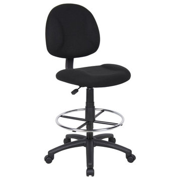 Boss Office Contoured Comfort Rolling Fabric Drafting Stool in Black