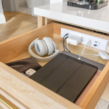 Transitional Kitchen with Flush Discreet Outlets in Island