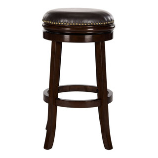 Benzara Bm177540 Nail Head Trim Wooden Barstool with Swivel Seat Espresso Brown Set of 2