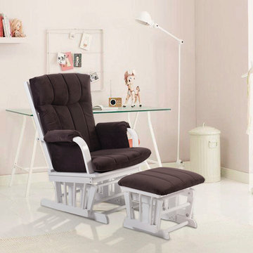 Home Deluxe Glider Chair and Ottoman, Brown and White