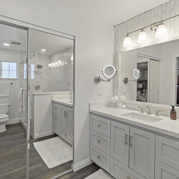 Sleek and Serene Mission Viejo Bathroom Makeover with Marble-Inspired Finishes