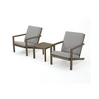 GDF Studio 3-Piece Lester Outdoor Acacia Wood Chat Set With Cushions, Gray