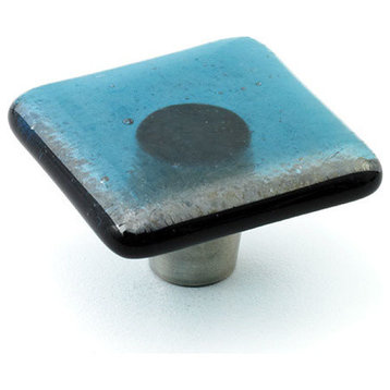 Iridescent Handmade Glass 1.5" Square Knob, Steel Blue