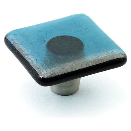 Iridescent Handmade Glass 1.5" Square Knob, Steel Blue