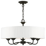 Livex Lighting - Livex Lighting 5 Light Black Pendant Chandelier - The five-light Edinburgh pendant chandelier combines floral details and casual elements to create an updated look. The hand-crafted off-white fabric hardback pleated drum shade is set off by an inner silky white fabric that combines with chandelier-like black finish sweeping arms which creates a versatile effect. Perfect fit for the living room, dining room, kitchen or bedroom.