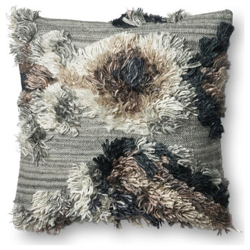 Shaggy Design on Woven Base Pillow, 22"x22", Granite, No Fill
