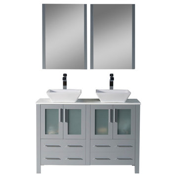 Sydney 48" Double Vanity Set With Vessel Sinks and Mirrors, Metal Gray