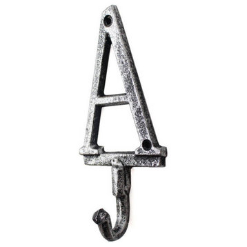 Rustic Silver Cast Iron Letter A Alphabet Wall Hook 6''