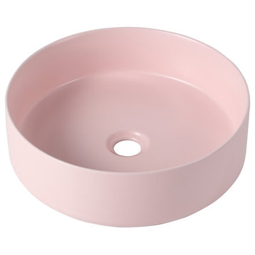 15.7 in Round Bathroom Ceramic Vessel Sink, Matt Light Pink