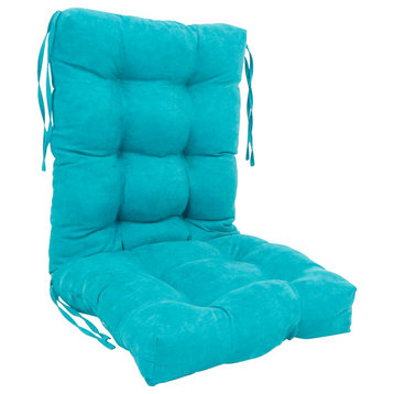 18"x38" Solid Microsuede Tufted Chair Cushion, Aqua Blue