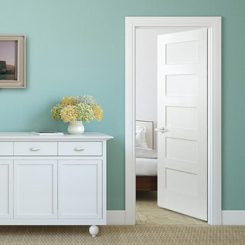 5-Panel Kimberly Bay Door, Interior Slab Shaker, White, 1.375"x32"x80"