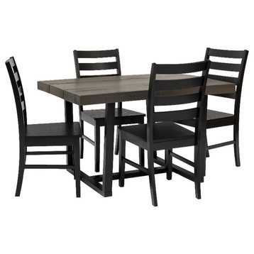 5-Piece Distressed Solid Wood Dining Set - Gray / Black