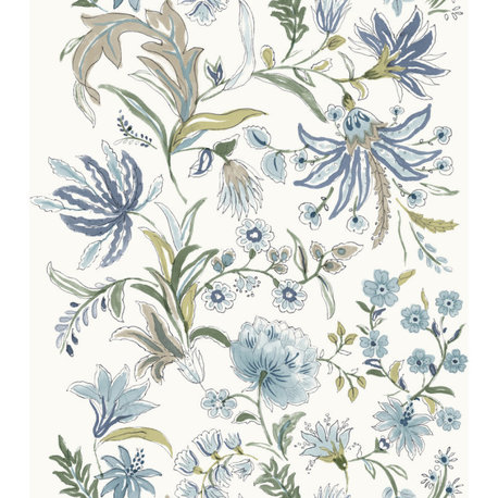 Teonna Blue Floral Stripe Wallpaper Bolt