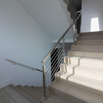 75_Modern Stairway: White O 75_ak & Stainless Steel Balustrade, McLean VA 22101