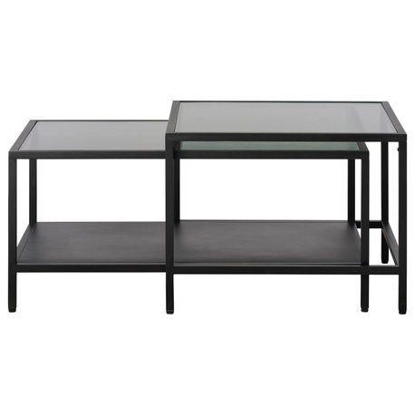 Metal and Fluted Glass Nesting Coffee Tables, Black