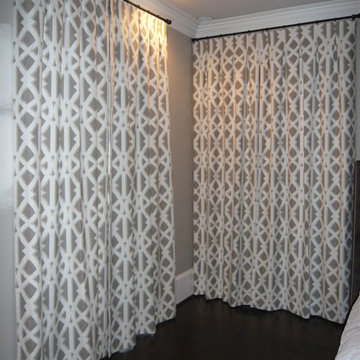 Sandy Springs home master bedroom box pleated drapes