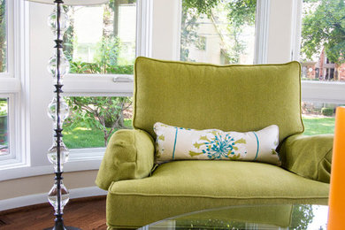 Example of a large transitional living room design in Detroit