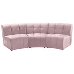Meridian Furniture - Limitless Velvet Upholstered 3-Piece Modular Sectional, Pink - Invest in your home's comfort with this Limitless sofa. This modular unit offers tons of flexibility in the number of ways that you can put each piece in the Limitless collection together to get the ideal customized look. Upholstered in pink velvet, this beautiful piece is soft and cool to the touch, so you can feel comfortable from every angle. Button and channel tufting add to this unit's upscale look and contemporary charm.
