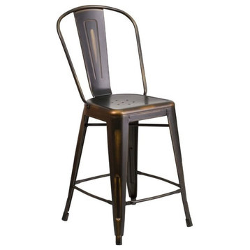 24" High Distressed Copper Metal Indoor Counter H Stool With Back