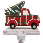 Glitzhome,LLC - 6.12" Wooden/Metal Red Truck Stocking Holder - Use this Christmas tree farm truck stocking holder to bring classic Christmas spirit into your home.