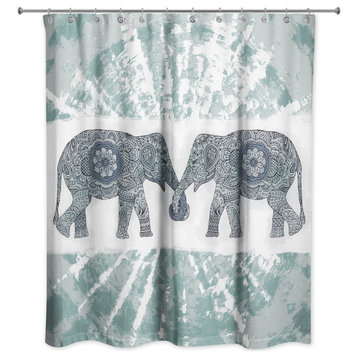 Soft Blue Boho Elephants 71x74 Shower Curtain