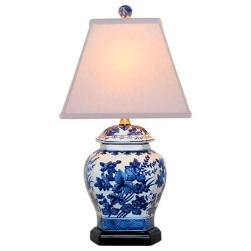 Chinese Blue and White Porcelain Temple Jar Floral Motif Table Lamp 20"