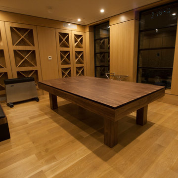 Walnut pool table with a ping pong and dining coversion top
