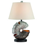 Lite Source Inc. - Table Lamp, Aged Silv Sea Shell/Off-White Fabric, E27 A 100W - For a more unique ocean inspired design, we offer the Nautilus table lamp. It is a nautilus shaped shell in a textured aged silver finish with a matching off-white fabric shade.Item Dimensions :- 18x28socket :- E271Bulb watt :- 100Bulb class :- AAssembly requiredUtlizes (but does not include) one 3-way (30W-70W-100W-Off) incandescent  bulb, 100 Watts
