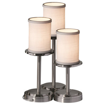 Textile Dakota 3-Light Table Lamp, Cylinder With Flat Rim, White Fabric Sahde