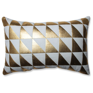 Glamour Triangle Gold-White Rectangular Throw Pillow