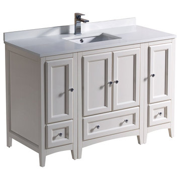 Oxford 48" Bathroom Cabinet, Antique White, With Top and Sink