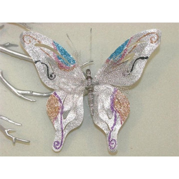 Glisten Butterflies With Clip, Set of 12, Silver and Turquoise