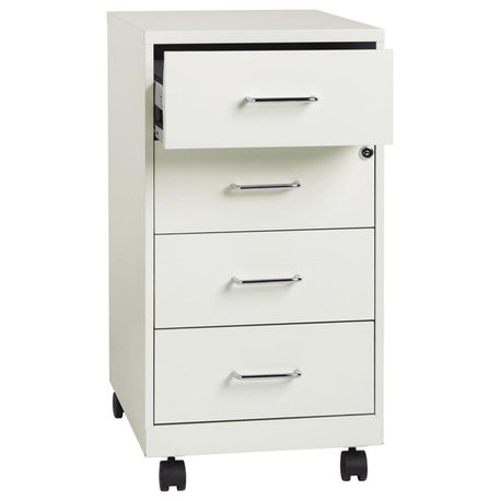 Space Solutions 18" Deep Metal 4 Drawer Metal Mobile Organizer Pearl White
