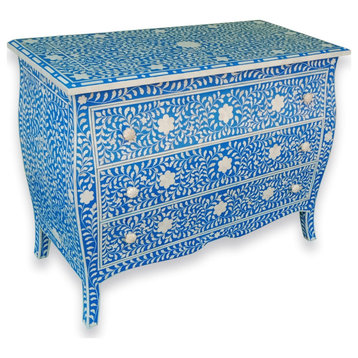 Curved French Style Bone Inlay Dresser Chest in Blue