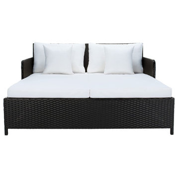 Unique Outdoor Daybed, Wicker Frame With Comfortable Cushions, Black/White