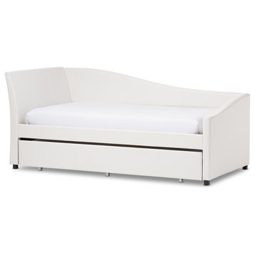 Catania Vera Faux Leather Twin Daybed with Trundle in White Finish