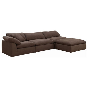 Puff 4 Pc Slipcovered Modular Sectional Sofa Performance Fabric Brown